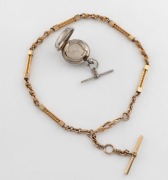 An antique sterling silver sovereign case, together with an antique rolled gold Albert fob chain, 19th century, (2 items)