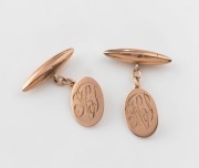 A pair of antique Australian 9ct rose gold oval cufflinks with engraved monograms, circa 1900, 5.8 grams&nbsp;