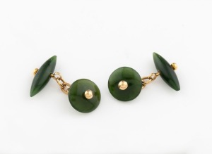A pair of antique New Zealand greenstone (nephrite) and gold cufflinks, circa 1900