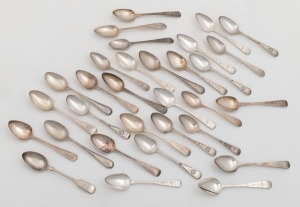 Thirty three assorted antique sterling silver teaspoons, 470 grams total