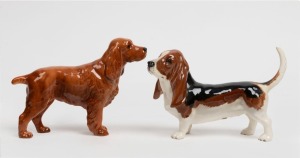 BESWICK two English porcelain dog statues, black factory marks to feet, 19cm and 20cm long