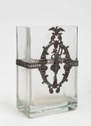 WHITEHILL English silver plate mounted square form glass vase, 20th century, ​​​​​​​18cm high