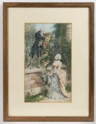 Two framed hand-coloured lithographs of romantic scenes, 19th century, ​​​​​​​65 x 50cm each overall - 2