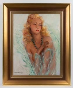 ROBERT DOMINIQUE, (portrait of a woman), oil on board, signed lower left "Robert Dominique", ​​​​​​​59 x 46cm, 78 x 65cm overall