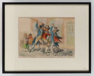 [THE FRENCH IN THE PACIFIC], JAMES GILLRAY (1765-1815), "The CANEING in Conduit Street. Dedicated to the Flag Officers of the British Navy", [London : 1798; the Bohn restrike of 1851, authorized by Gillray's widow], hand coloured, 26 x 35cm, 44 x 54cm ove