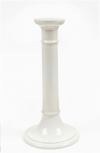 MOORCROFT early white porcelain candlestick, early 20th century, green initialled signature mark&nbsp;to base "W. M., 1914", 25cm high