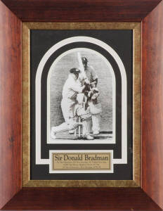 DON BRADMAN, signed photograph, window mounted, framed & glazed, overall 36x46cm.