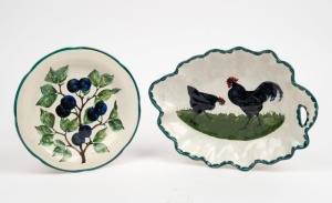 WEMYSS&nbsp;pottery plate and serving dish, decorated with Sloe berries and cockerels, circa 1900, (2 items), the larger 27cm wide