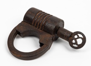 An antique Indo-Persian iron padlock with key, 19th century, 11cm high