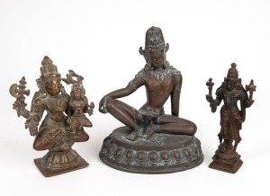 Three cast bronze and copper religious statues, Tibetan and Indian origin, ​​​​​​​the largest 23cm high