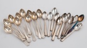 Set of 12 Continental silver teaspoons, together with a 12 silver plated coffee spoons, 20th century, (24 items), stamped "R.V. 800", the silver spoons 10.5cm long, 164 grams total