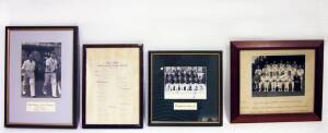 ENGLAND GROUP, noted 1947-48 team picture with 12 signatures; 1948-49 team photograph; 1950-51 official team sheet with 19 signatures (some fading); signed photo of Bill Edrich & Denis Compton walking out to bat. All framed, various sizes. (4 items).