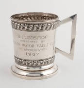 A vintage Ceylonese silver trophy cup, engraved "R.H. Bishop presented by Ceylon Motor Yacht Club in appreciation, 1967", 12cm high, 334 grams