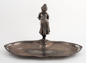 W.M.F. German Art Nouveau silver plated figural dish, circa 1900, 21cm high, 33cm wide