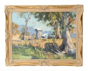 ERNEST BUCKMASTER&nbsp;(1897&ndash;1968), (untitled farmyard scene), oil on board, signed lower left "E. Buckmaster", ​​​​​​​57 x 77cm, 73 x 93cm overall - 2