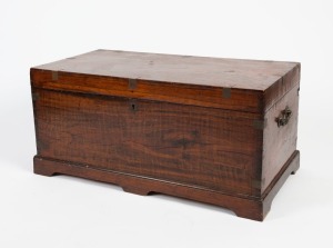 Anglo-Chinese antique camphor wood brass bound travelling trunk, 19th century, 48cm high, 104cm wide, 55cm deep