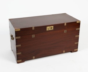 A vintage mahogany brass bound trunk with twin locks and lift out tray, 20th century, ​​​​​​​51cm high, 97cm wide, 47cm deep