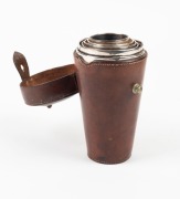 WILLIAM DRUMMOND of Melbourne fine graduated set of six silver mounted horn beakers in original leather travel case, 19th century, ​​​​​​​the largest 12.5cm high - 3