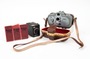 ZIESS MOVINETTE&nbsp;8B in original brown leather case; together with a SUPER-CAMERA miniature box camera with instruction, (2 items)