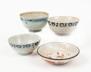 Four assorted antique Chinese porcelain bowls and dishes, Ming and early Qing Dynasty, the largest 12cm diameter