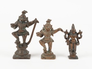 Three antique cast bronze figural statuettes, south Asian origin, 19th century, ​​​​​​​the largest 11cm high