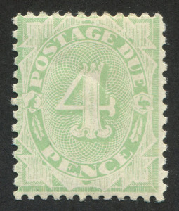 1906-08 (SG.D49) Wmk Crown/A 4d Light Green P.11Ѕ-12x11, fresh MUH. BW:D53 - Cat. $275. 