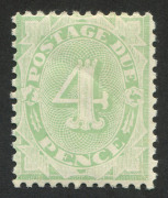 1906-08 (SG.D49) Wmk Crown/A 4d Light Green P.11Ѕ-12x11, fresh&nbsp;MUH. BW:D53 - Cat. $275.&nbsp;