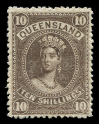 QUEENSLAND: 1882-95 (SG.160) Wmk Crown/Q Thick Paper 10/- brown Large Chalon, well-centred, fine mint with large-part o.g., Cat. &pound;140.