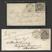 VICTORIA - Postal History: 1859 covers, comprising (May 22) Melbourne to Carlton, re-directed to Fitzroy with Wmk&nbsp;2d bluish-grey SG.100ca tied by MELBOURNE duplex, FITZROY backstamp; also (Dec 29) Melbourne to Emerald Hill mourning cover with Wmk '2' 2d g