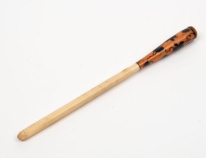 An antique Chinese carved bone cigarette holder with hand-painted finish, 19th/20th century, 16.5cm long