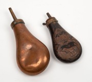 POWDER FLASKS, two antique examples, 19th century, ​​​​​​​the larger 20cm long - 2