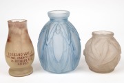Three assorted French glass vases, one with advertising for LEGRAND WALLE, 20th century, the largest 15cm high - 2