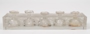 A French Art Deco frosted glass shop display perfume sample bottle with five compartments, circa 1920s, 22cm wide - 2
