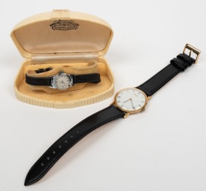 LONGINES gent's wristwatch with gold plated top and Roman numerals, together with a vintage DUNKLINGS ladies watch in steel case, (2 items)