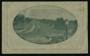 1914-18 (BW:LC18/23a) 1d KGV Sideface, perf.12½ Die 1 in grey-black on Grey surfaced card with off-white cream interior, "Burrinjuck Dam, New South Wales, irrigating a young Citrus Orchard" illustration, message within, but not postally used, Cat $400 unused.