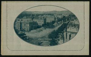 1914-18 (BW:LC18/93) 1d KGV Sideface perf.12½ Die 1 in greenish-slate on Grey Surfaced Card with Off-White/Cream Interior, "North Terrace Adelaide" illustration, fine unused.