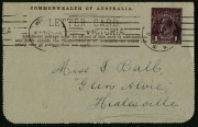 1914-18 (BW:LC18/139) 1d KGV Sideface perf.12&frac12; Die 1 in deep brown on Grey Surfaced Card with Off-White/Cream Interior, "Walhalla, Victoria" illustration, 1917 FU from Melbourne to Healesville (Vic). - 2