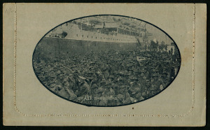 Australia: Postal Stationery - Letter Cards:1914-18 Military Views (BW:LC27/M1B) 1d KGV Sideface Design P12½ in black on Grey to Greenish-Grey Card, white interior, "2nd AIF Embarking" illustration, stuck down, age stains & small blemishes, unused, Cat $175.