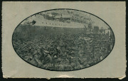 1914-18 Military Views (BW:LC27/M1B) 1d KGV Sideface Design, p12&frac12; in black on Grey to Greenish-Grey Card, white interior, "2nd AIF Embarking (wharf)" illustration, edge scuff & minor blemishes, addressed with message but not postally used, Cat $120.