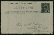1914-18 Military Views (BW:LC27/M1B) 1d KGV Sideface Design, p12&frac12; in black on Grey to Greenish-Grey Card, white interior, "2nd AIF Embarking (wharf)" illustration, edge scuff & minor blemishes, addressed with message but not postally used, Cat $120. - 2