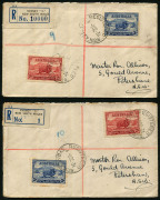 An unique pair of&nbsp; Dec.1934 registered covers (2) from Sydney to Petersham, each franked with 2d Dark Hills & 3d Macarthur tied by 'REGISTERED/SYDNEY' datestamps, both with black/blue registration labels numbered '1' or '10000' respectively, PETERSHAM arr