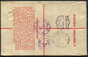 1948 (Jan.) usage of KGVI 5&frac12;d Registration Envelope, uprated for transit to USA with 5/- Robes, 9d Platypus + &frac12;d Roo tied by SYDNEY datestamps, 'Supposed liable to customs duty' & 'Passed/U.S. Customs Bureau' (Chicago) handstamps, on reverse SAN FRANCISCO - 2
