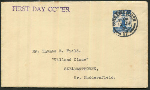 IRELAND: 1931 (SG.93) 2d Reaper tied to Francis Field cover by DUBLIN "Baile Átha Cliath" '12JU/31' first day datestamp, very scarce 'FIRST DAY COVER' cachet in violet at upper left.