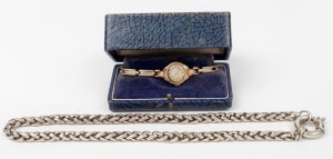 A silver necklace (46cm long, 62 grams), together with a 9ct gold cased lady's wristwatch, (2 items)