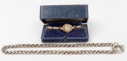 A silver necklace (46cm long, 62 grams), together with a 9ct gold cased lady's wristwatch, (2 items)