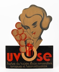 UVOSE vintage French point of sale freestanding lithographed card advertising sign with artwork by Bonnard, circa 1920s, 40cm high