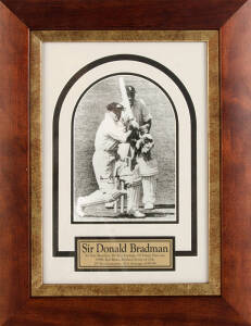 DON BRADMAN, signed photograph, window mounted, framed & glazed, overall 36x46cm.