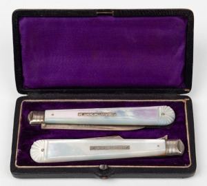 An antique folding sterling silver fruit knife and fork, in original plush fitted case, made in Sheffield, circa 1865, the case 11cm wide