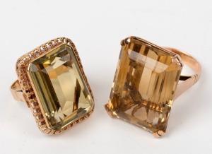 Two vintage 9ct gold and large topaz rings, 36.5 grams total