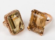 Two vintage 9ct gold and large topaz rings, 36.5 grams total
